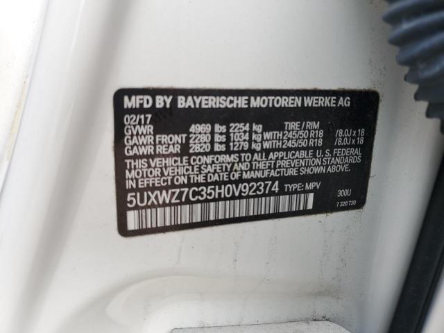 5UXWZ7C35H0V92374 BMW X3 Sdrive28i
