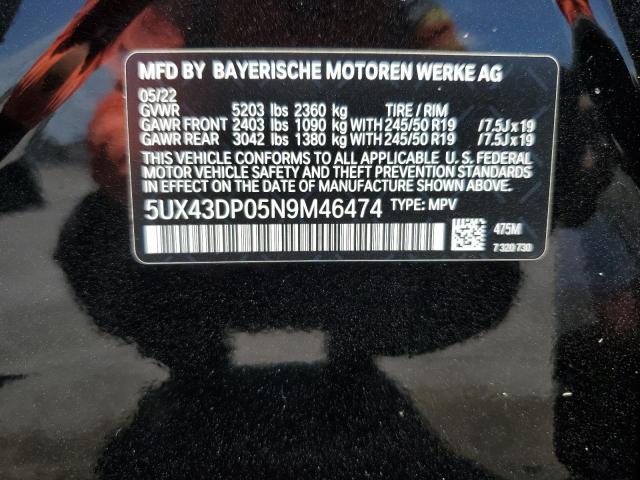 5UX43DP05N9M46474 BMW X3 Sdrive30i