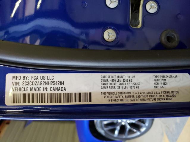 2C3CDZAG2NH254284 Dodge Challenger Sxt