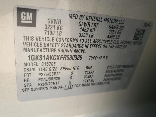 1GKS1AKCXFR680338 GMC YUKON SLE