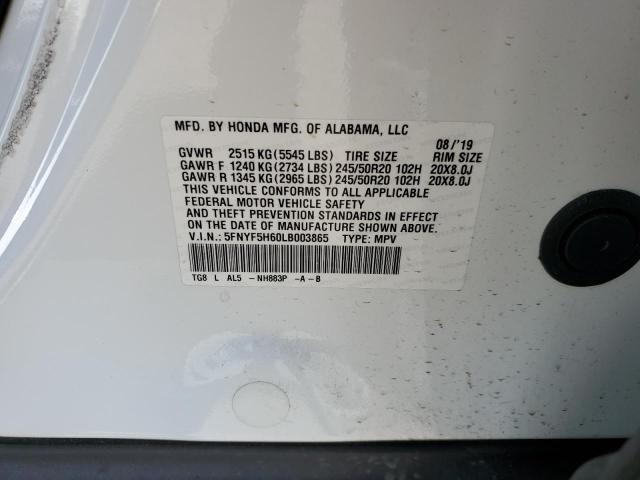 5FNYF5H60LB003865 Honda Pilot Touring