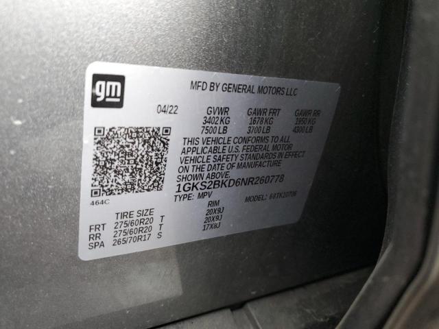1GKS2BKD6NR260778 GMC YUKON SLT