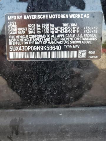 5UX43DP09N9K58640 BMW X3 Sdrive30i