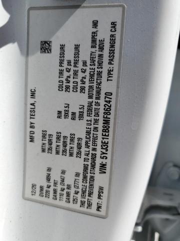 5YJ3E1EB8MF862470 Tesla MODEL 3
