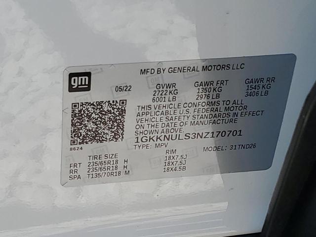 1GKKNULS3NZ170701 GMC ACADIA SLT