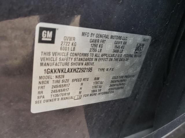 1GKKNKLAXHZ292195 GMC ACADIA SLE