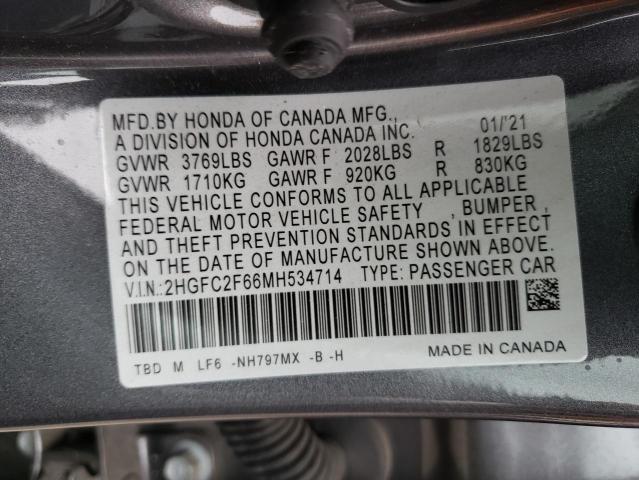 2HGFC2F66MH534714 Honda Civic Lx