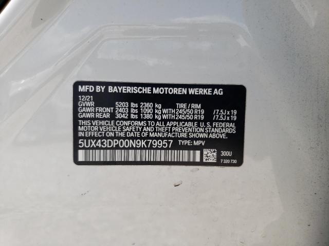 5UX43DP00N9K79957 BMW X3 Sdrive30i
