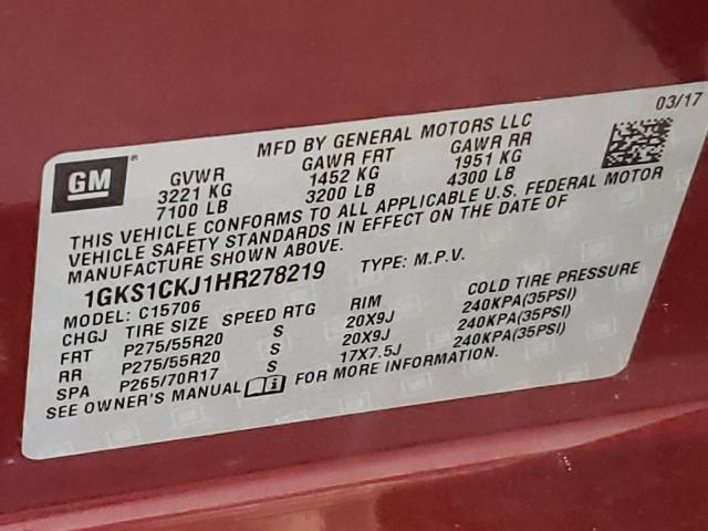 1GKS1CKJ1HR278219 GMC YUKON DENALI