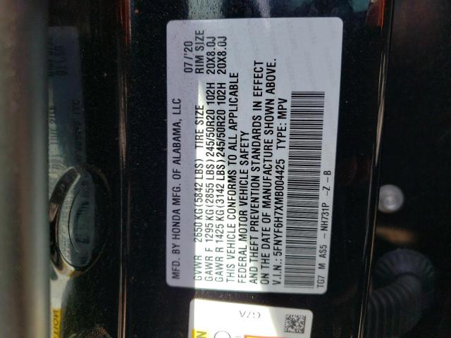 5FNYF6H7XMB004425 Honda Pilot Black