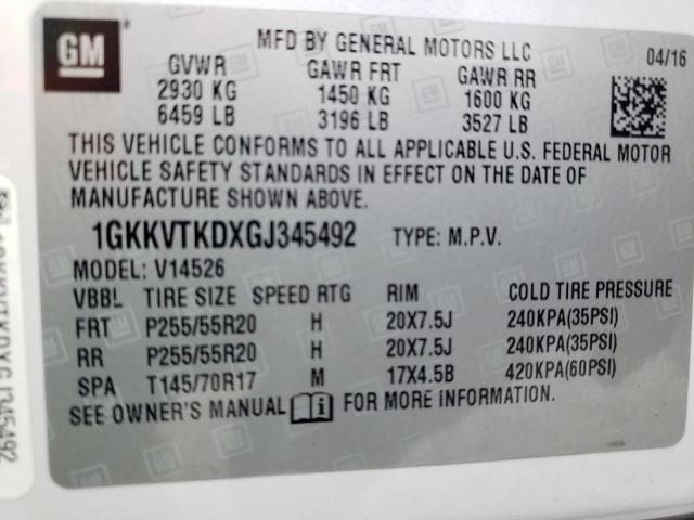 1GKKVTKDXGJ345492 GMC Acadia Denali