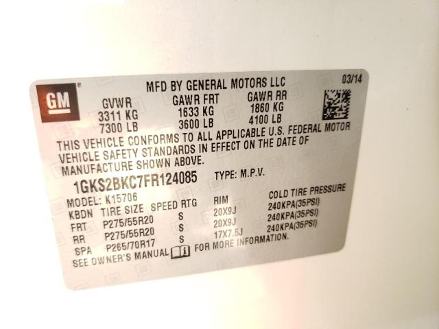 1GKS2BKC7FR124085 GMC YUKON SLT