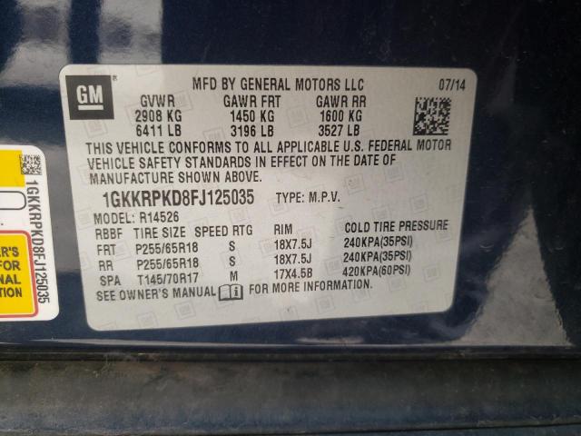 1GKKRPKD8FJ125035 GMC ACADIA SLE