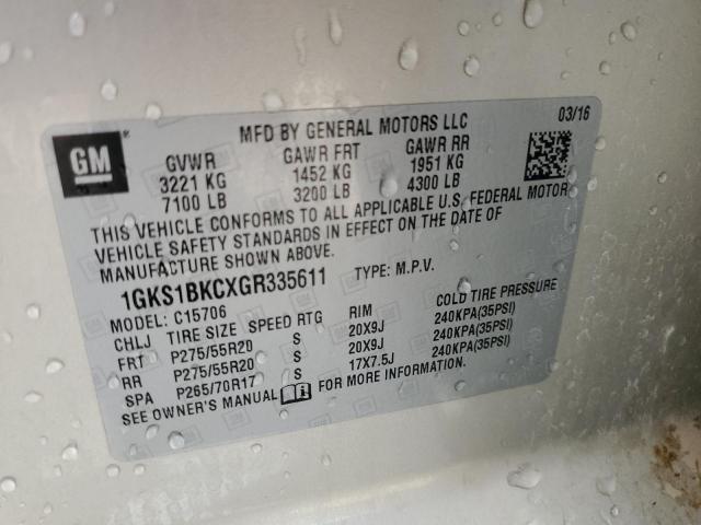 1GKS1BKCXGR335611 GMC YUKON SLT