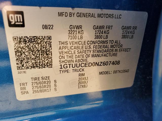 1GTUUCED0NZ607408 GMC Sierra K1500 Elevation
