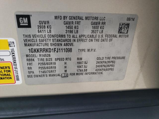 1GKKRRKD1FJ111098 GMC Acadia Slt-1