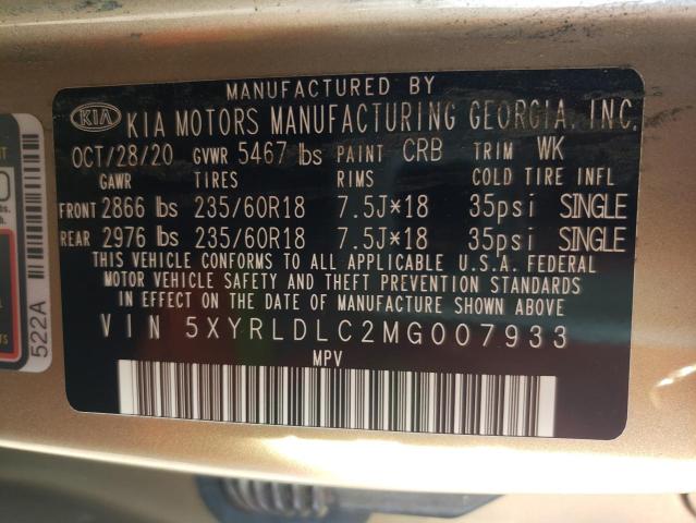 5XYRLDLC2MG007933 KIA SORENTO S