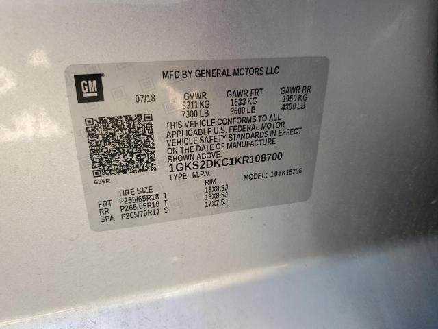 1GKS2DKC1KR108700 GMC YUKON SLT