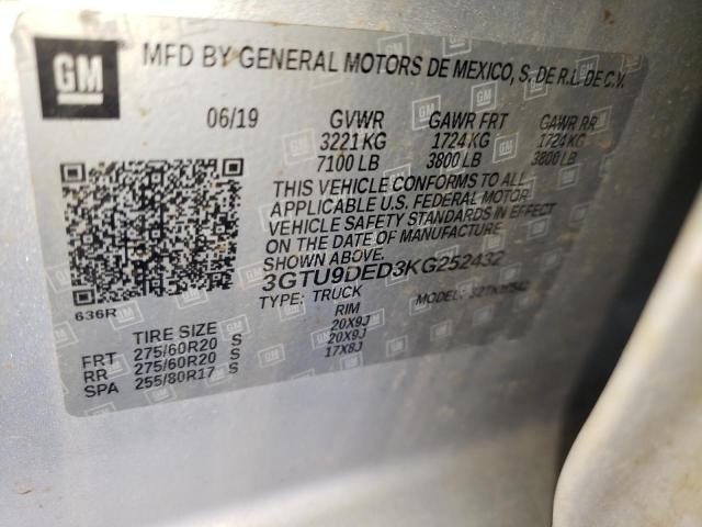 3GTU9DED3KG252432 GMC Sierra K1500 Slt