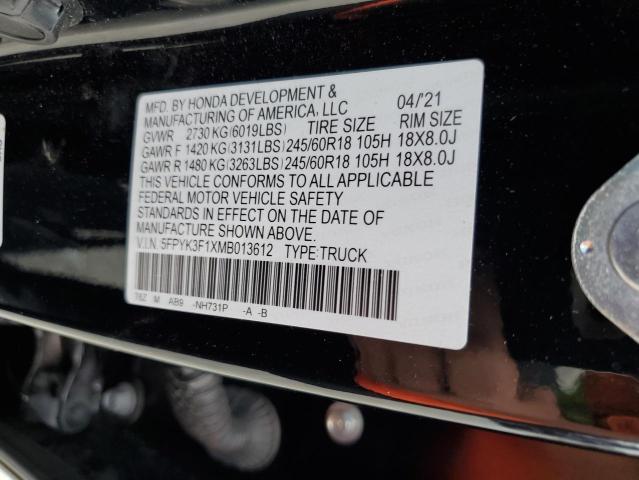 5FPYK3F1XMB013612 Honda Ridgeline Sport