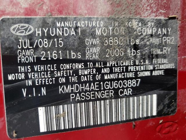 KMHDH4AE1GU603887 Hyundai ELANTRA SE