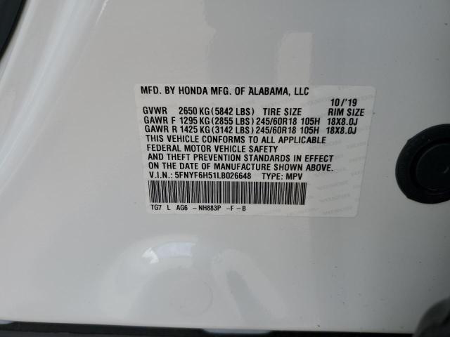 5FNYF6H51LB026648 Honda PILOT EXL