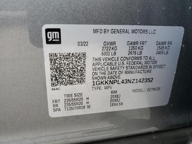 1GKKNPL43NZ142352 GMC Acadia Denali