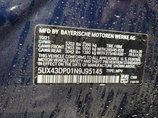 5UX43DP01N9J95145 BMW X3 Sdrive30i