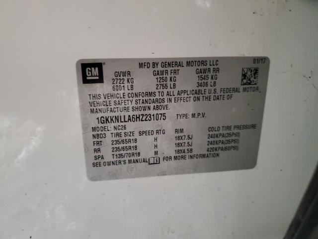 1GKKNLLA6HZ231075 GMC ACADIA SLE