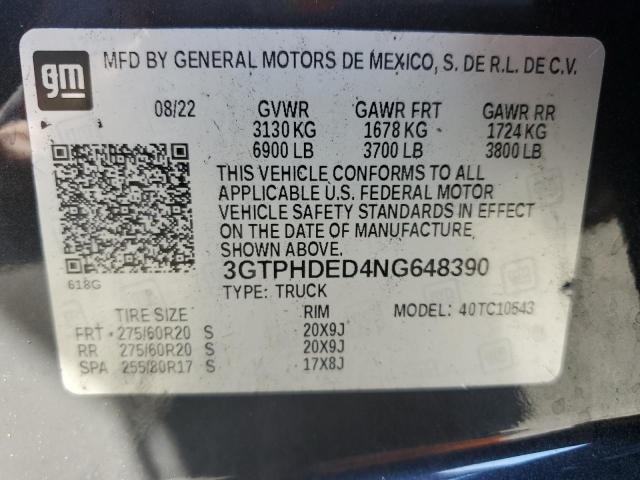 3GTPHDED4NG648390 GMC Sierra C1500 Slt