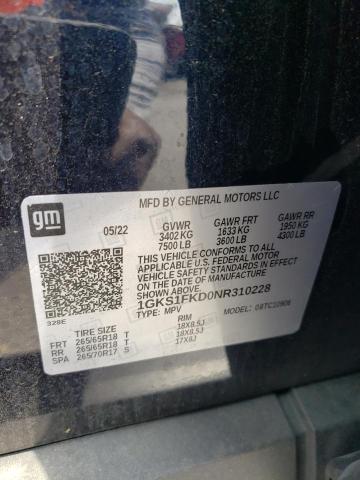 1GKS1FKD0NR310228 GMC Yukon Xl C1500 Sle
