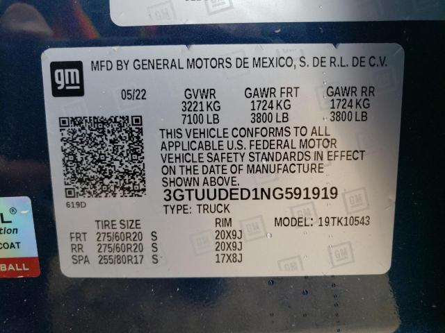 3GTUUDED1NG591919 GMC Sierra K1500 Slt