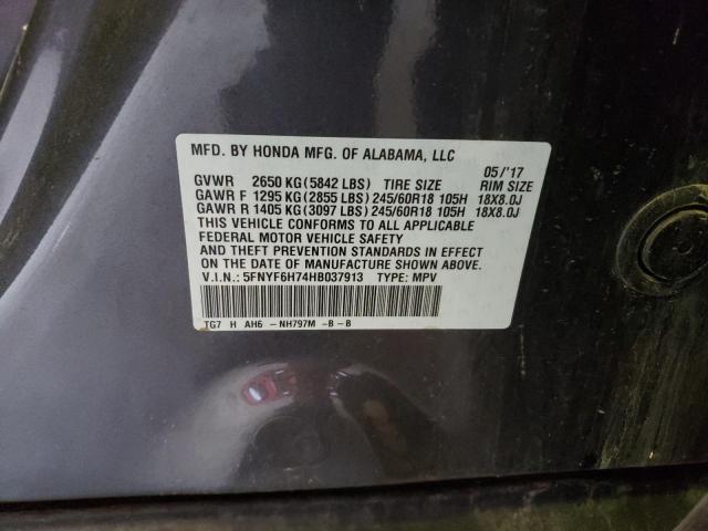 5FNYF6H74HB037913 Honda PILOT EXLN