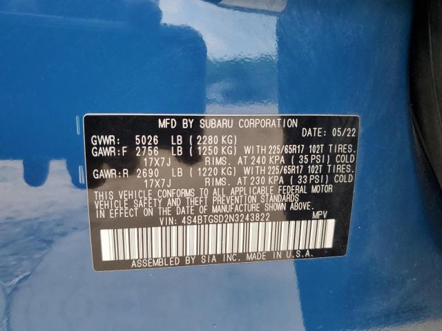 4S4BTGSD2N3243822 Subaru OUTBACK WI