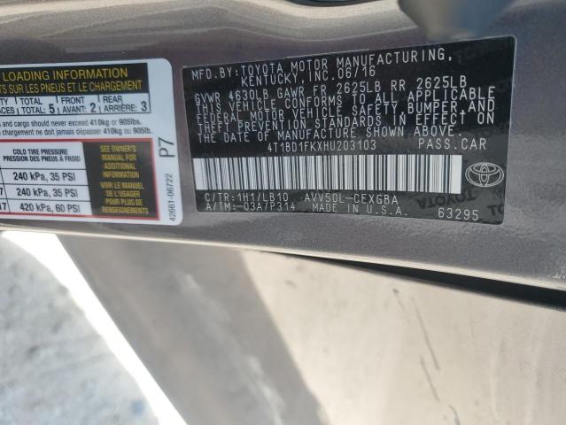 4T1BD1FKXHU203103 Toyota CAMRY HYBR