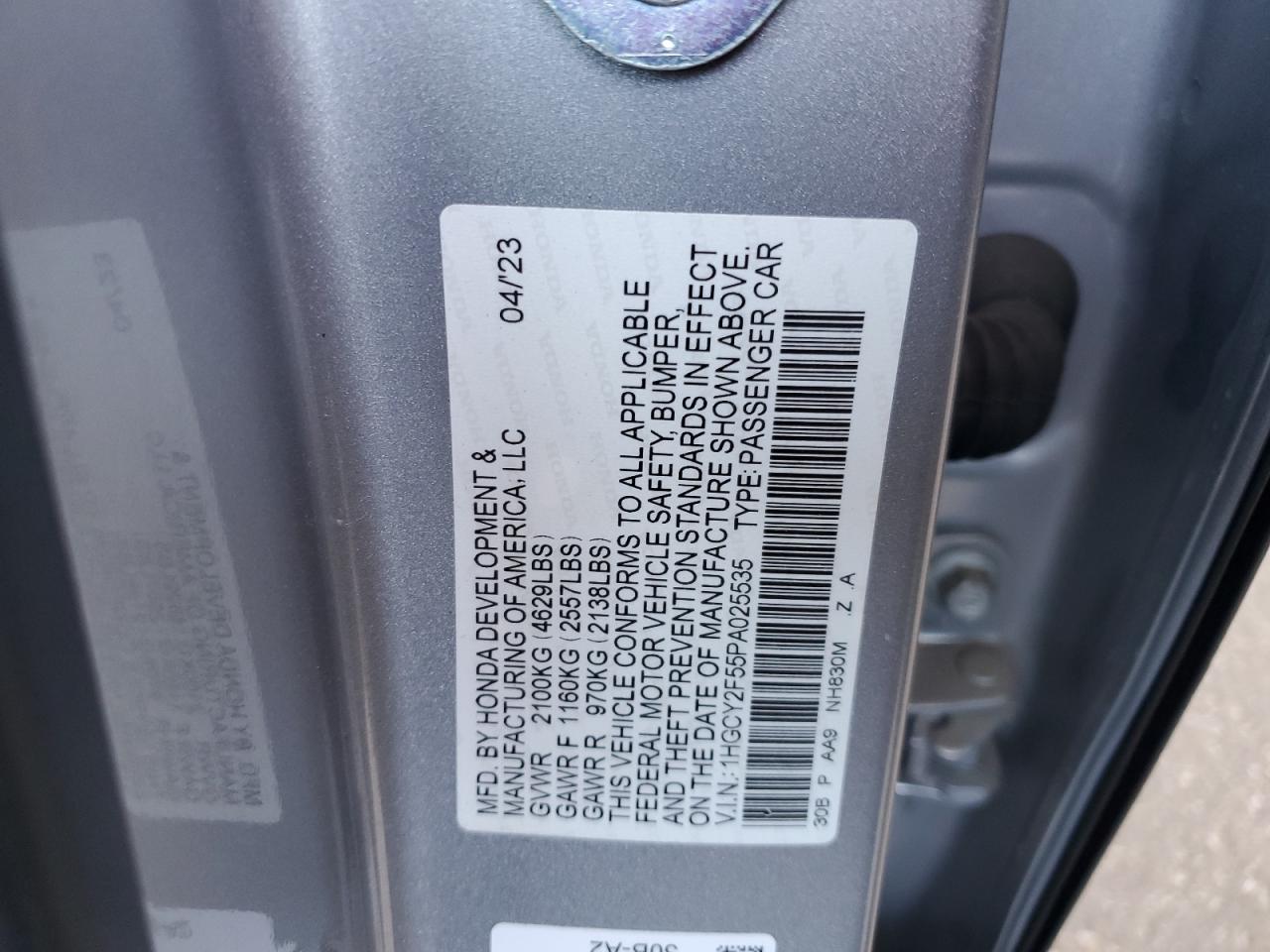 1HGCY2F55PA025535 Honda ACCORD HYB