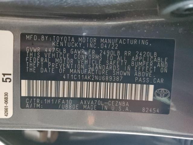 4T1C11AK2NU689387 Toyota CAMRY LE