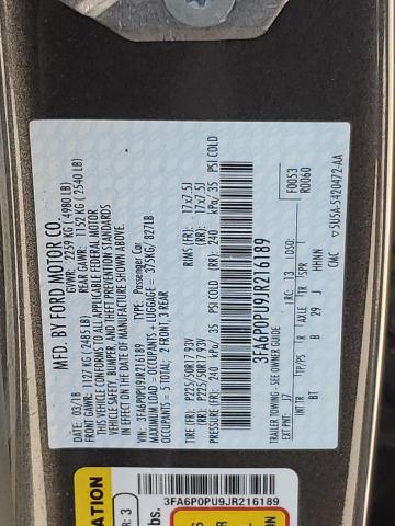3FA6P0PU9JR216189 Ford FUSION SE