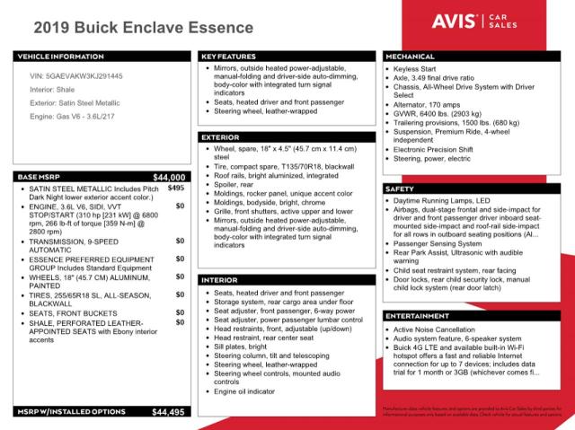 5GAEVAKW3KJ291445 Buick ENCLAVE ES