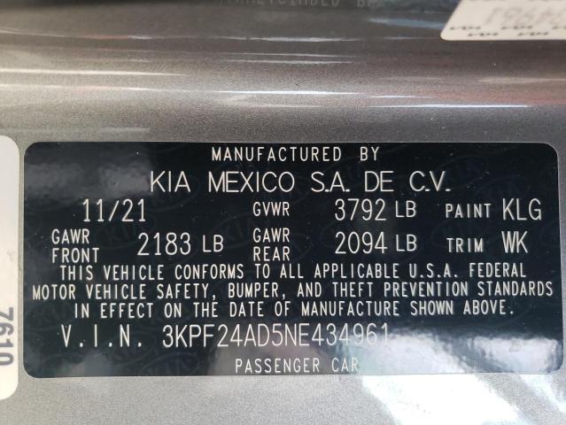 3KPF24AD5NE434961 KIA FORTE FE