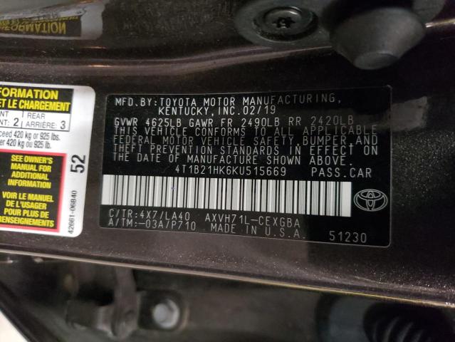 4T1B21HK6KU515669 Toyota CAMRY HYBR