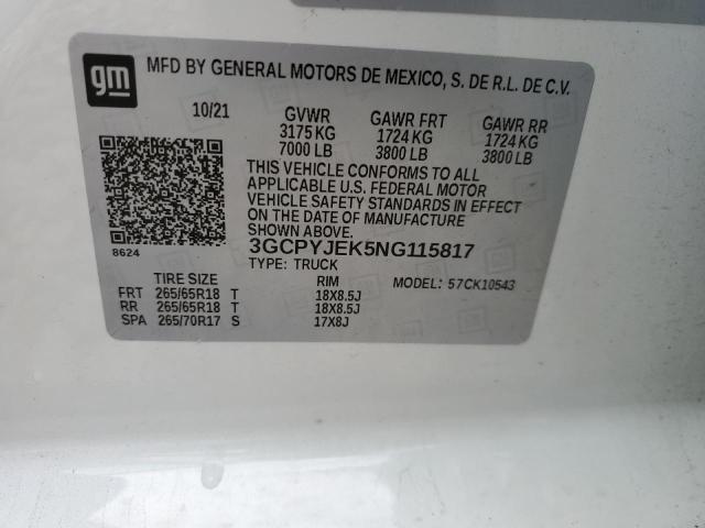 3GCPYJEK5NG115817 Chevrolet Silverado