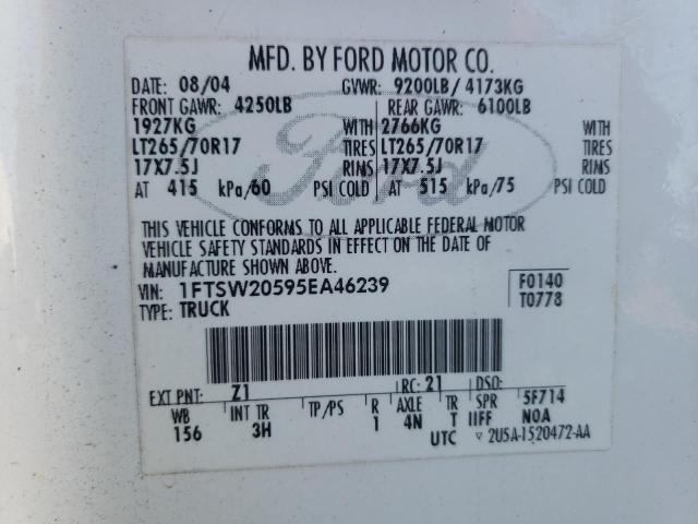 2005 FORD F250 SUPER 1FTSW20595EA46239  59826684