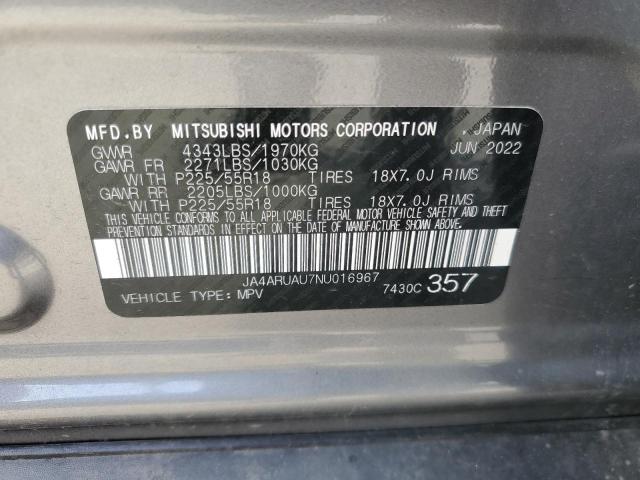 JA4ARUAU7NU016967 Mitsubishi Outlander