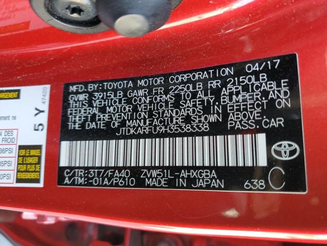 JTDKARFU9H3538338 Toyota Prius
