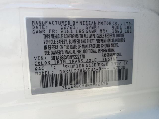3N1AB8CV3NY222178 Nissan SENTRA SV