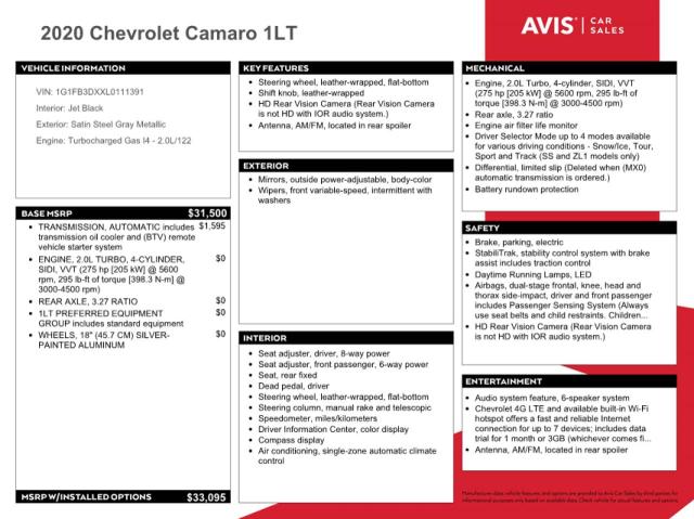 2020 CHEVROLET CAMARO LS 1G1FB3DXXL0111391  70721324