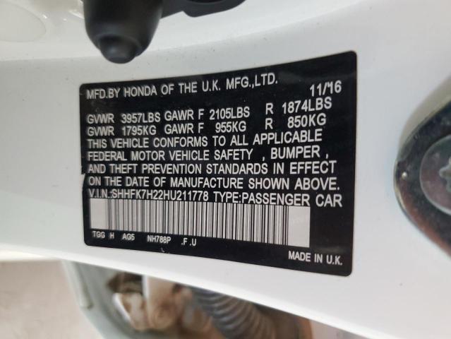 SHHFK7H22HU211778 Honda Civic Lx