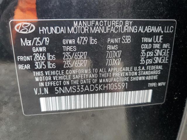 5NMS33AD5KH105591 Hyundai SANTA FE S
