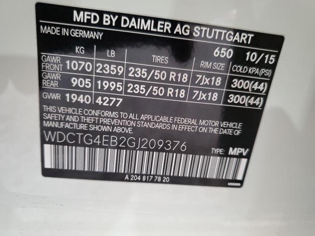 WDCTG4EB2GJ209376 Mercedes-Benz GLA 250